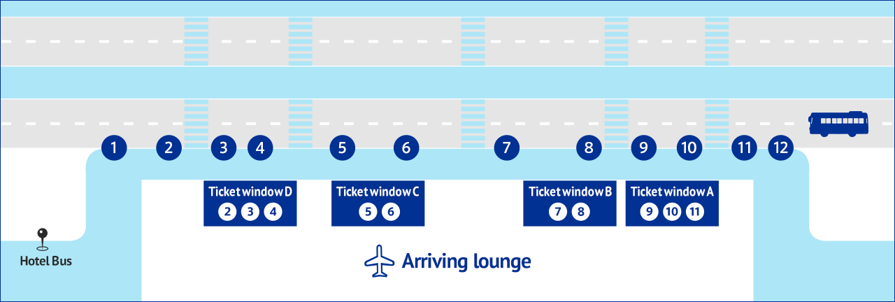 Bus stop at the Terminal 1 on the 1st floor 